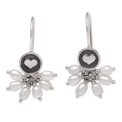 Radiant Warmth,'Cultured Pearl Drop Earrings with Heart Motif'