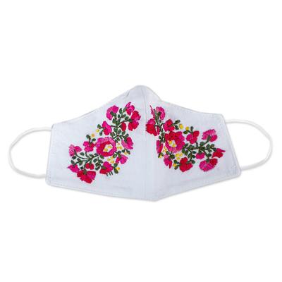 Rose Garden,'Hand Embroidered Reusable Cotton Mask from Mexico'