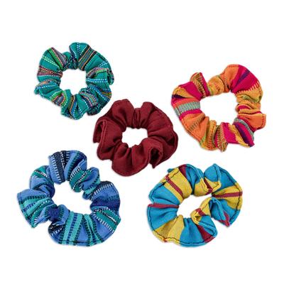 United Femininity,'Set of 5 Colorful Cotton Scrunchies from Guatemala'