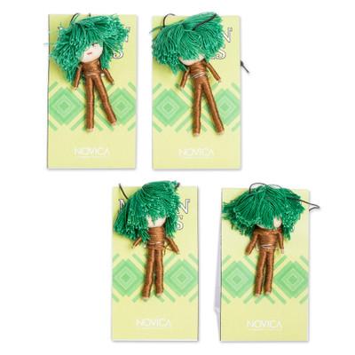 Mayan Trees,'Set of 4 Handcrafted Cotton and Cibaque Tree Worry Dolls'