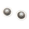 Beauty Orbit,'Sterling Silver Stud Earrings with Silver-White Pearls'