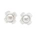 Shining Treasure,'Modern Sterling Silver Button Earrings with White Pearls'