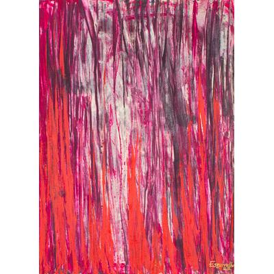 Red Grassland,'Acrylic & Natural Dyes on Paper Abstract Grassland Painting'