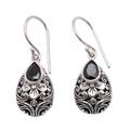 Black Fantasy,'Sterling Silver Floral Dangle Earrings with Cubic Zirconia'