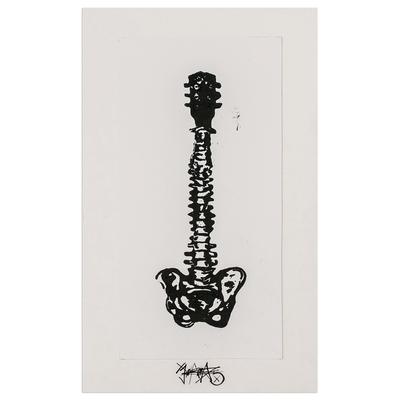 Internal Loudness,'Expressionist Xylograph Print of A Guitar Made of Bones'