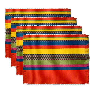 '4 Cotton Blend Striped Placemats Hand-Woven in Co...