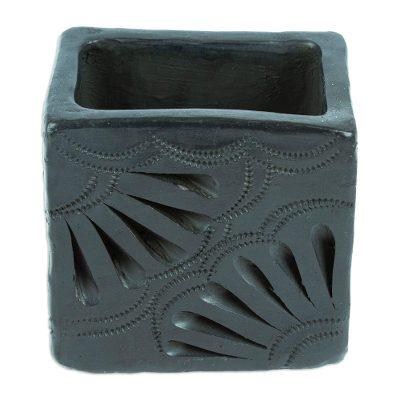 Square & Peacock Too,'Barro Negro Black Ceramic Mini Flower Pot Handmade in Mexico'