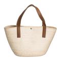 'Faux-Leather Accented Beige Natural Fiber Shoulder Bag'