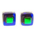 Blue & Green Dichroic,'Blue & Green Fused Glass Mosaic Stud Earrings from Mexico'