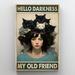 Trinx Ilsetraut Cats Hello Darkness My Old Friend - 1 Piece Rectangle Graphic Art Print On Wrapped Canvas in Brown | 14 H x 11 W x 1.25 D in | Wayfair