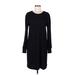 Lucky Brand Casual Dress Scoop Neck Long sleeves: Black Solid Dresses - Women's Size Medium