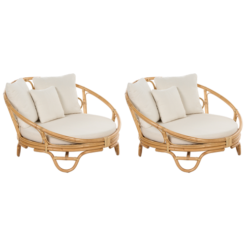 Sonneninsel 2er Set Natürlich Rattan Auflagen Beige Stoff Rund Boho Gartenmuschel Rattaninsel Loungemöbel Outdoor Garten Terrasse Ausstattung