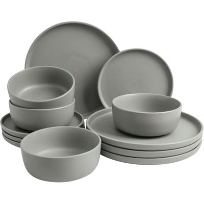 Tafelservice "Geschirr-Set, Service Belli", grau (graugrün), 12 tlg., Steingut, LEGER HOME BY LENA GERCKE, Geschirr-Sets, runde Form, Scandi Style, 12 Teile, für 4 Personen Image