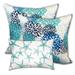 HomeRoots Set Of Three 18" X 18" Blue And White Blown Seam Floral Throw Indoor Outdoor Pillow - 18.25
