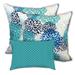 HomeRoots Set Of Three 18" X 18" Blue And White Zippered Floral Throw Indoor Outdoor Pillow - 18.25