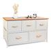 HomeRoots 39" White and Natural White Fabric Chest With Two Shelves And Five Drawers - 39.3