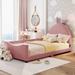 Twin Size Upholstered Daybed with Rabbit Ear Shaped Headboard, Velvet Sofa Bed Bedroom Living Room Daybed Frame, Pink