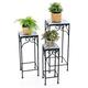 COSTWAY Set of 3 Metal Plant Stand, Square Nesting Flower Pot Holder with Mosaic Tile Top & Anti-slip Foot Pads, Indoor Outdoor Coffee Table Display Rack for Home Garden Patio Balcony (Blue)