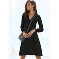 Strickkleid LASCANA, Damen, Gr. 42, N-Gr, schwarz, Rippstrick, Obermaterial: 50% Viskose, 25% Polyamid, 25% Polyester, unifarben, modisch, figurumspielend kniefrei, herzförmiger Ausschnitt, Langarm, Kleider, und V-Ausschnitt, Herbst- Winterkleid,...