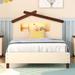 House Shape Twin Bed Cream Wood Frame Cute Headboard Kids Sensor Light