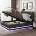 Tufted Upholstered Platform Bed with Hydraulic Storage System, Queen Size PU Storage Bed with LED Lights and USB Charger