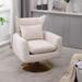 Swivel Chair with Round Metal Base Linen Cushioned Accent Chair for Livingroom,Beige