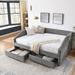 Queen Size Linen Upholstered Daybed with Two Drawers Trundle Tufted Sofa Bed, Upholstered Backrests