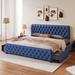 King Size Upholstered Platform Bed Frame with Four Drawers and Button Tufted Headboard Footboard Sturdy Metal Support