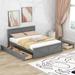 Queen Size Wooden Platform Bed with Four Storage Drawers and Support Legs & Wooden Headboard