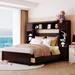 Full Size Wooden Bed with All-in-One Cabinet & Shelf, Modern Multifunctional Platform Bed with 4 Drawers, No Box Spring Required