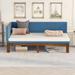 Twin Size Linen Upholstered Daybed/Sofa Bed Frame with Upholstered Backrest and Wood Leg Support