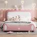 Rabbit Shape Full Size Bed Pink Wood Frame Cute Headboard for Kids