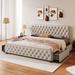 King Size Upholstered Platform Bed Frame with Four Drawers and Button Tufted Headboard Footboard Sturdy Metal Support