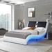 Queen Size Faux Leather Upholstered Platform Bed Frame with LED Lighting and Backrest Vibration Massage, Bluetooth