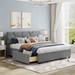 Platform Bed with 4 Drawers, Upholstered Platform Bed with Brick Pattern Headboard, Linen Fabric, No Box Spring Needed