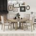 5-Piece Wood Dining Set, Round Extendable Dining Table with Butterfly Leaf, 4 Upholstered Dining Chairs with Armrests