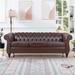 Rolled Arm Chesterfield Silver Studs Trim Sofa Couch, Modern 3-Seater Leather Loveseat Sofa with Wood Legs and Seat Cushions