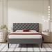 Full Upholstered Platform Bed w/Headboard, Wooden Slats Support , Grey