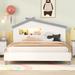 Full Size Wooden Platform Bed Kids Bed with House-shaped Headboard & Motion Activated Night Lights, No Box Spring Needed