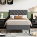 Upholstered Platform Bed w/Headboard, Wooden Slats Support