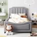 Twin Size Upholstered Daybed, Cute Velvet Sofa Bed with Classic Stripe Shaped Headboard, Wood Platform Bed Frame for Kids Teens