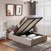 Full Upholstered Platform Bed w/Gas Lift up Storage, w/Storage Underneath & Upholstered Headboard,Hydraulic Storage System,Beige