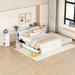 Full Size Platform Bed with Trundle and Drawers Wood Full Bed Frame with a Rolling Shelf Platform Bed with Desk - White