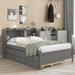 Full Size Platform Bed Wood Frame Bed with Storage Headboard and Twin Trundle Bed, 2 Storage Drawers Design