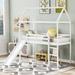 Twin Size House Loft Bed with Slide&Ladder, House-Shaped Solid Wood Bedframe with Safety Guardrail & Under Bed Storage, for Kids