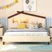 Vintage Full Size Wood Platform Bed with House-shaped Headboard and Motion Activated Night Lights for Kids, Teens, Boys