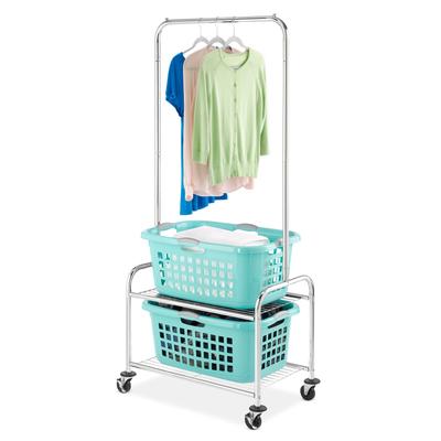 Whitmor Commercial Rolling Laundry Butler with Wire Storage Rack - Chrome