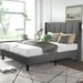 Full Size Platform Bed Frame with Geometric Wingback, Dark Grey