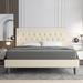 Queen Size Platform Bed Frame with Button Tufted Headboard, Beige