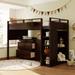 Versatility Twin Size Loft Bed with Rolling Cabinet & Desk, Solid Wood Storage Bedframe with 2 Drawers & Large Storage Cabinet